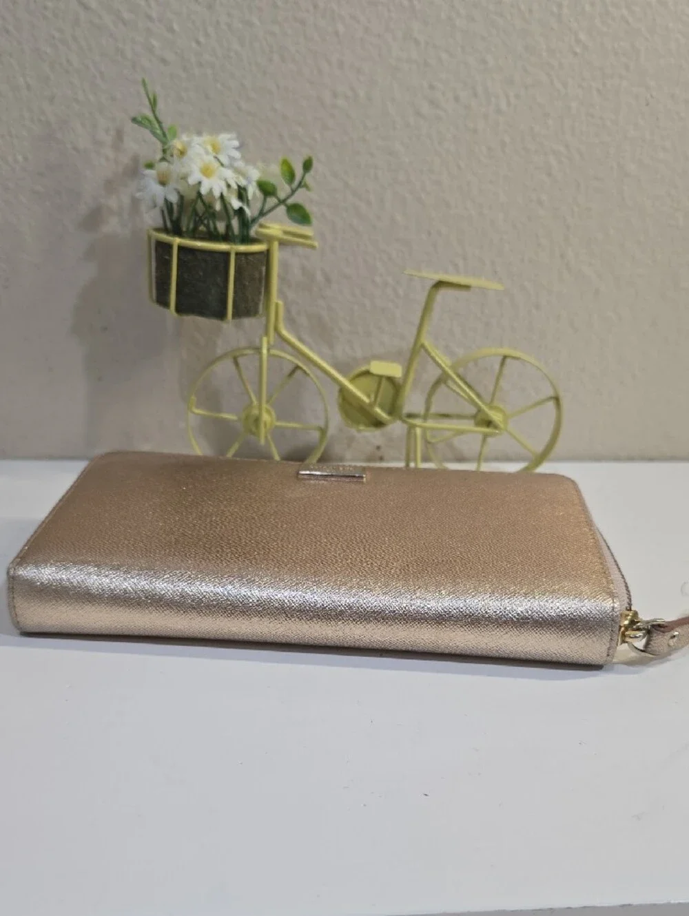 kate spade metallic rose gold zip-around continental wallet